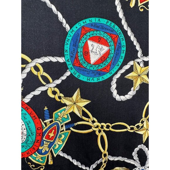 Vintage Womens Button Up Shirt Large Black Chain Medallion Baroque Old Money - Picture 10 of 12